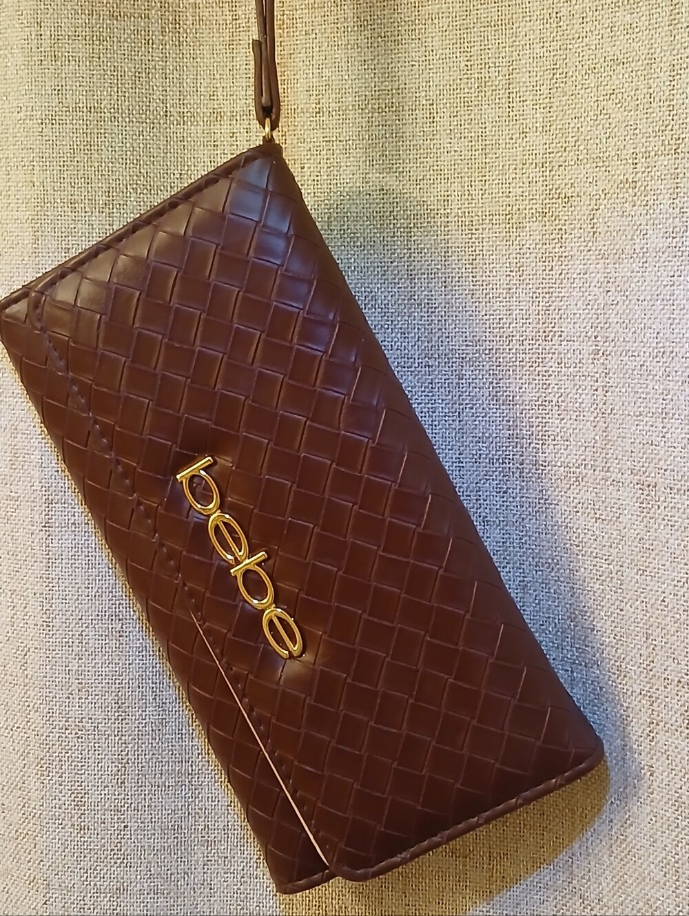 bebe Quilted Brown Wristlet Wallet